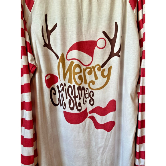 Mens Red and White Stripe Christmas Pajama Set, Reindeer on front, Size XL - Picture 2 of 11